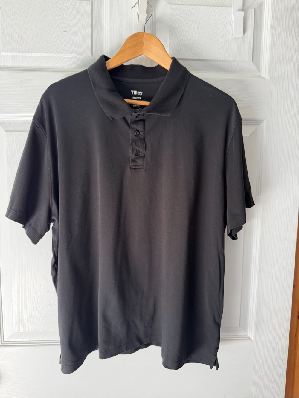 Tilley Men's Black Polo with Classic Three-Button Placket